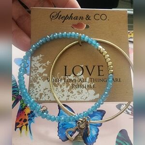 Stephan & CO.‎ Blue and Gold Tone Beaded Bracelet Set.
